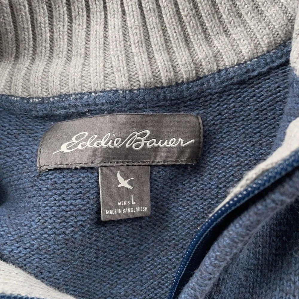 Eddie Bauer Sweater Mens Large Blue 1/4 Zip Mock Neck Cotton Knit Pullover - Picture 7 of 10